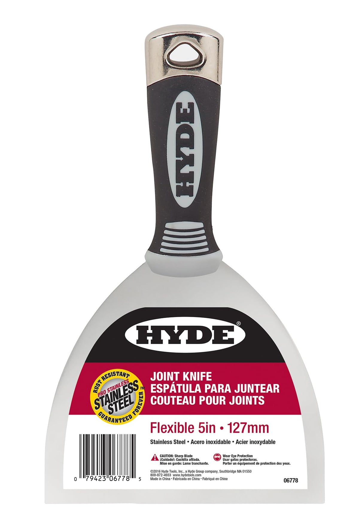 Hyde 4, 5, 6, and 8 Inch Pro Stainless, Flexible, One-Piece, Rust Resistant, Metal Joint Knife with Hammerhead End & Ergonomic Comfort Grip Handle, Versatile in Many Home Improvement Tasks, 06893