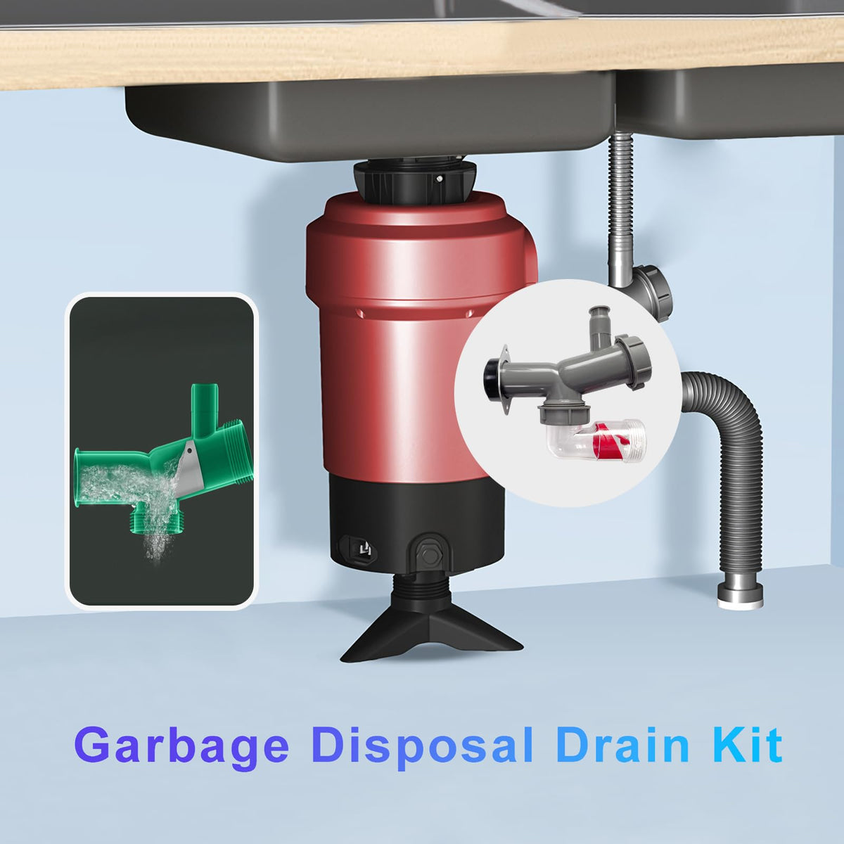 QruiLanTu Garbage Disposal Drain Elbow Replacement Kit Includes 1.5" Trap, Flange, Gasket, Clear Backflow Preventer, Universal for Single And Double Sink Drains, with Dishwasher Drain Port