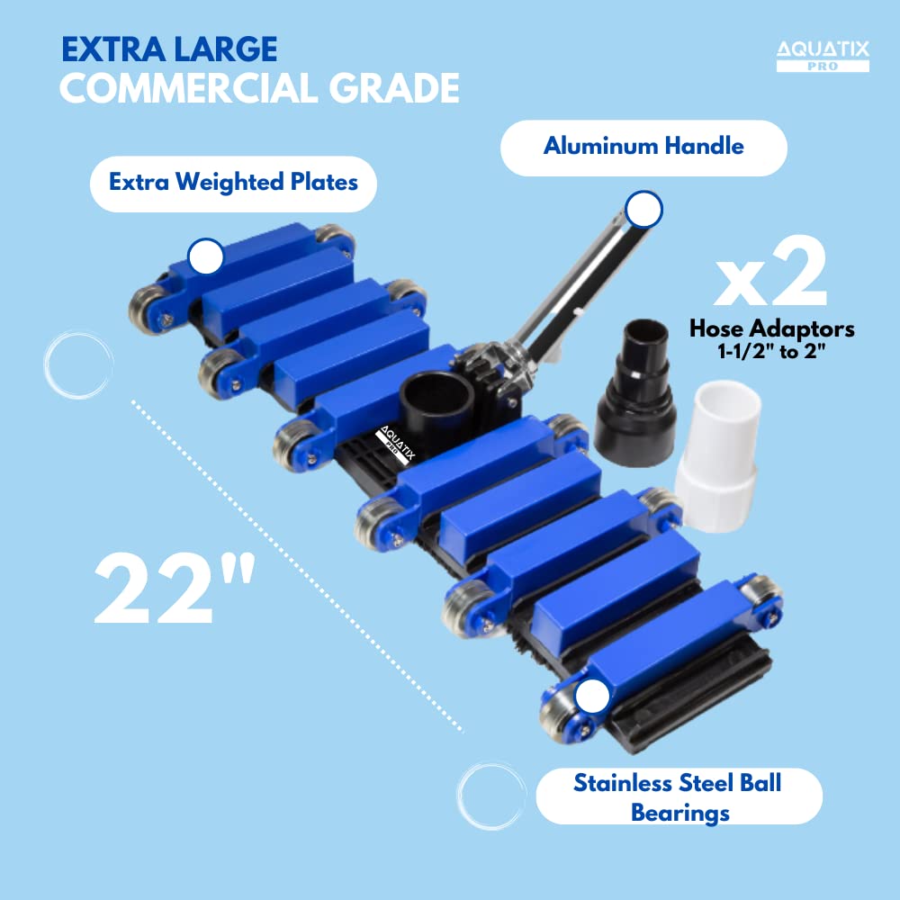 Aquatix Pro Pool Vacuum Head, 22" Commercial Grade, Aluminum Handle