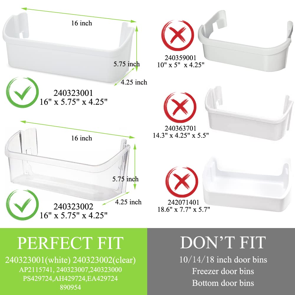 NFURUI 240323001 Refrigerator Door Shelf Bin Replacement, Compatible with Frigidaire FFHS2622MSJ FRS6LR5EB2 FGHS2644KF2 FRS6R4EW2 FFSS2614QS6A FRS6HR45KS0 FFHS2622MSYA Bottom Door Shelves, 2 Pack