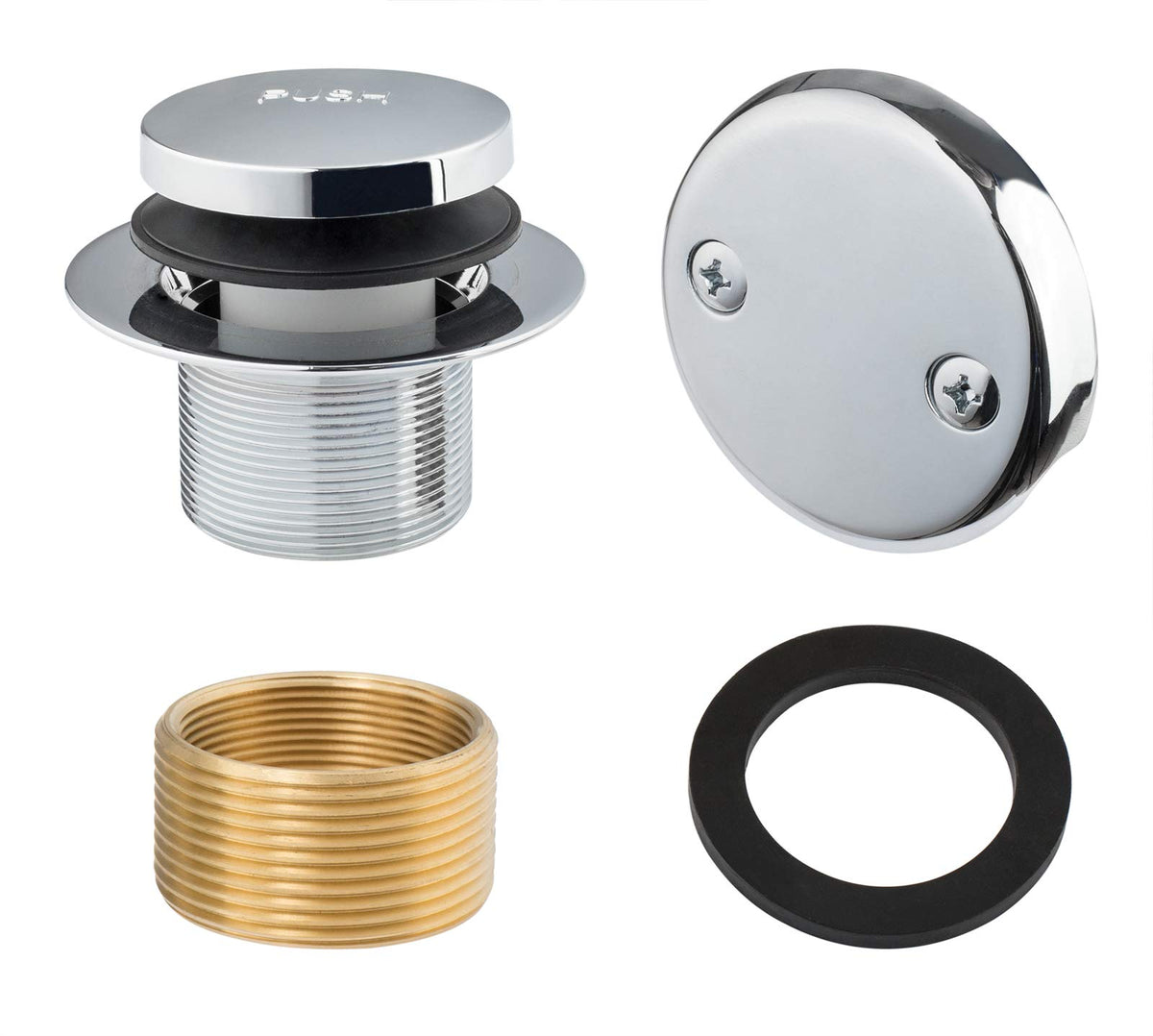 Artiwell Tip-Toe Bathtub Drains Trim Set with Two-Hole Overflow Faceplate, Replacement Bath Drain Trim Kit with 2-Hole Overflow Faceplate and Universal Fine/Coarse Thread