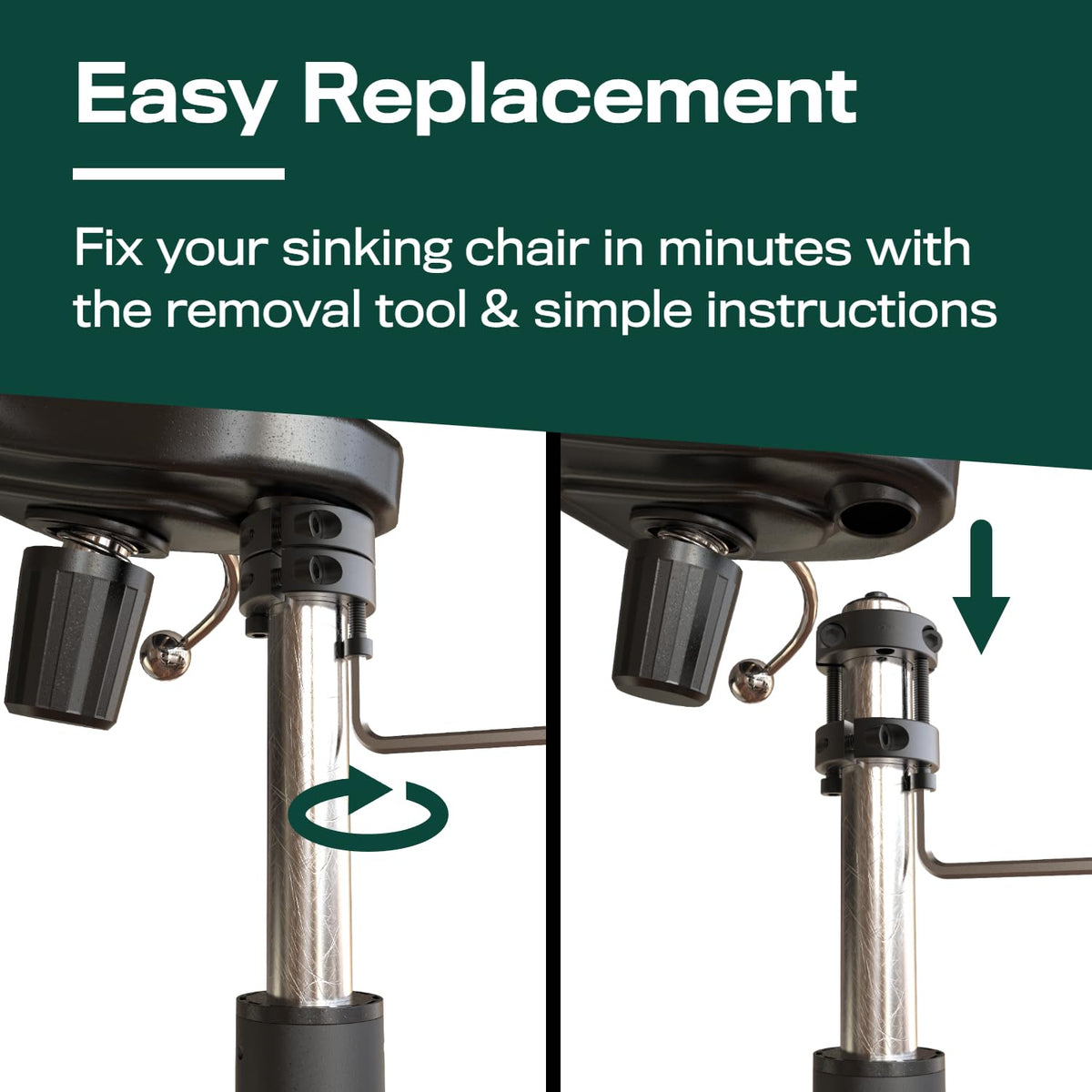 Office Chair Cylinder Replacement with Removal Tool (As Seen On PBS) - Heavy Duty Pneumatic Gas Lift Piston for Desk Chairs and Gaming Chairs - Universal Fit