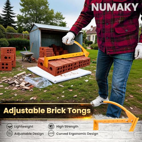 NUMAKY Heavy Duty Steel Brick Tongs, Adjustable Brick Carrier for 6-10 Bricks, Labor-Saving Brick Lifting Tool for Masonry Construction and Building Projects