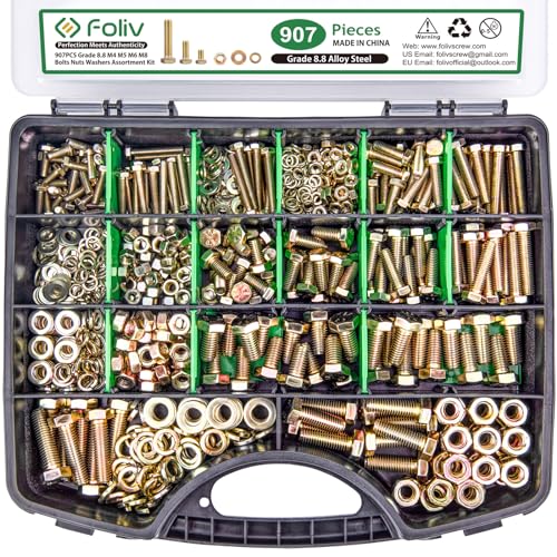 FOLIV 907pcs Grade 8.8 Metric Bolt Assortment