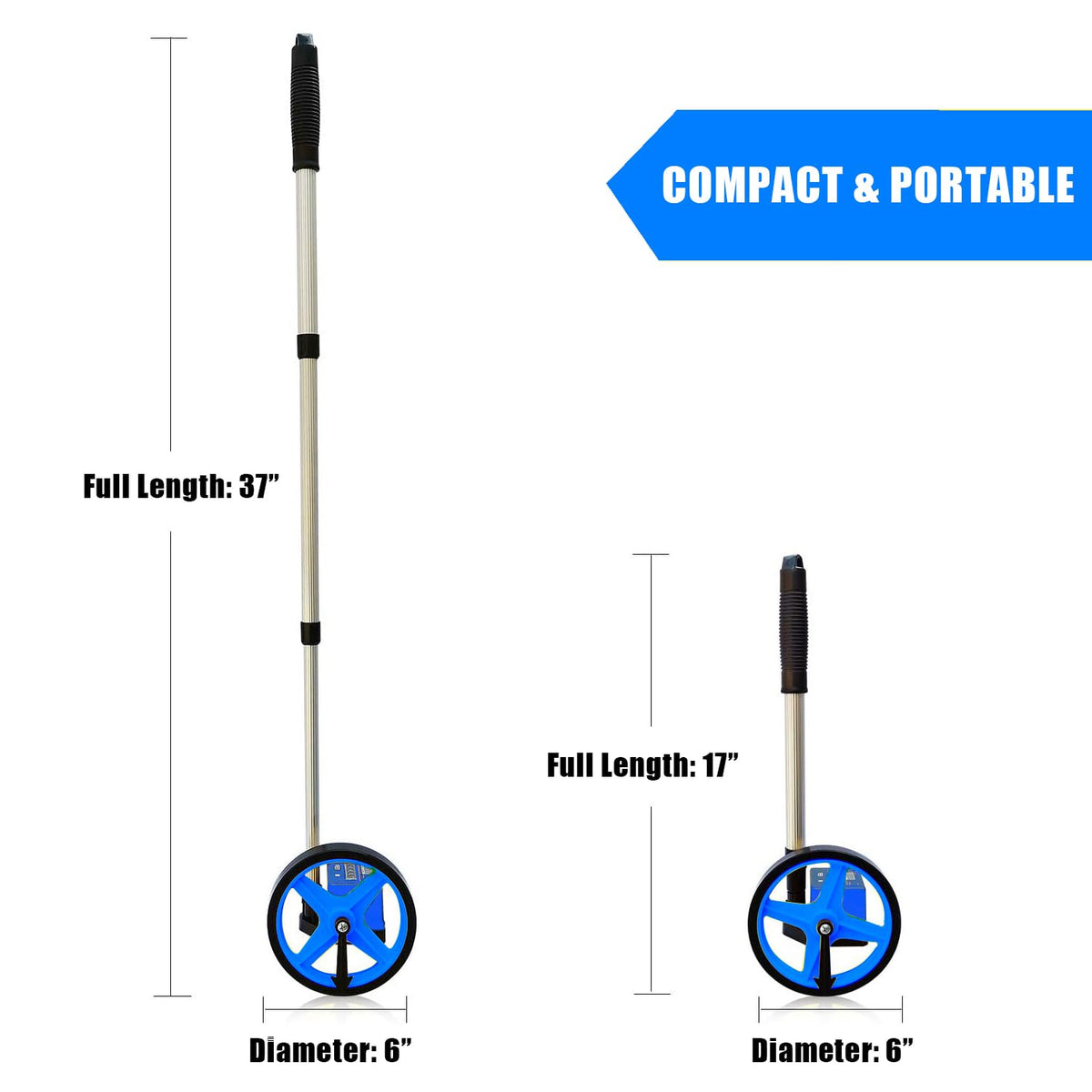 Zozen 6-Inch Measuring Wheel in Feet and Inches, Telescopic Handle, Blue