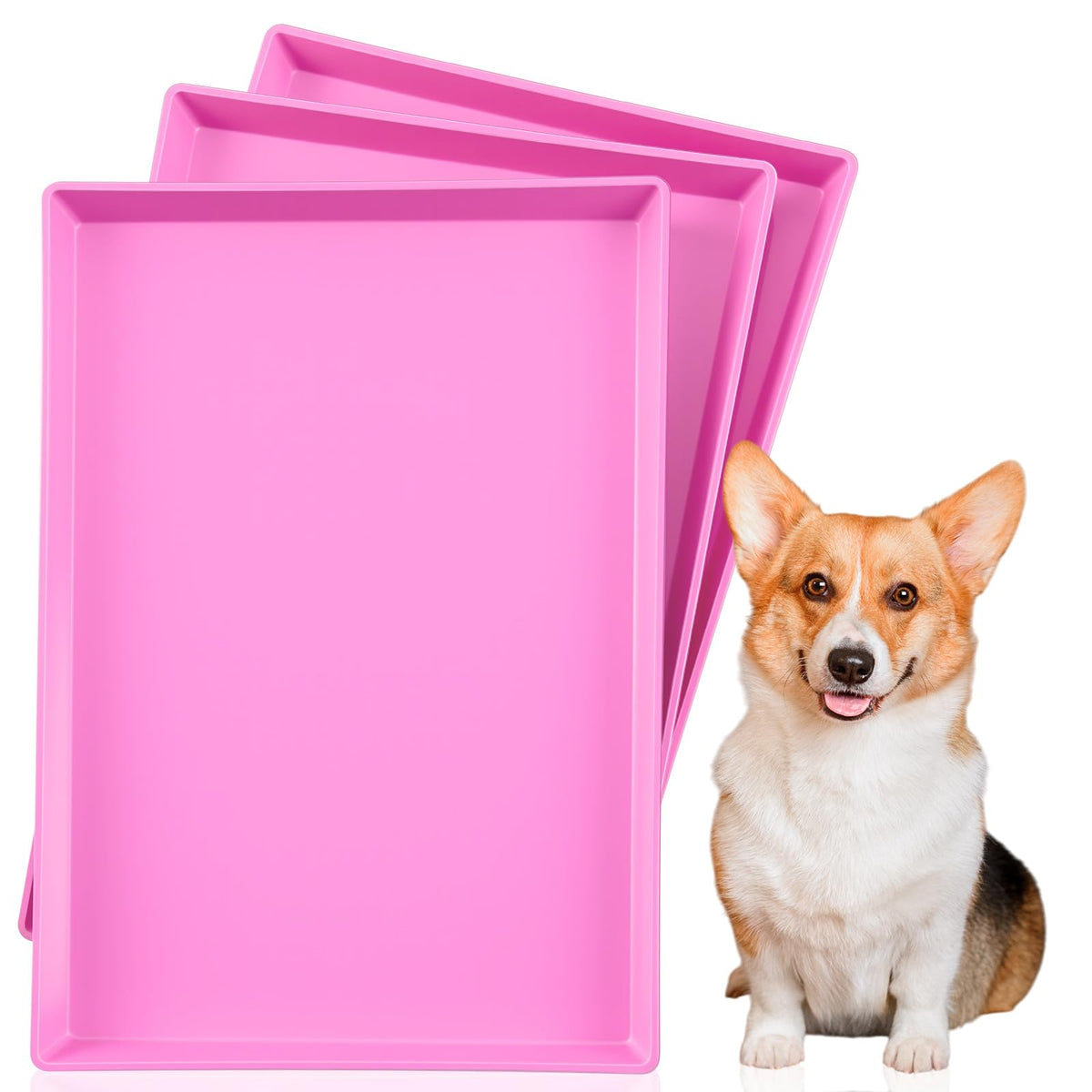 Maxdot 3 Pack Hot Pink Dog Crate Replacement Trays for 24 Inch Kennels, PVC