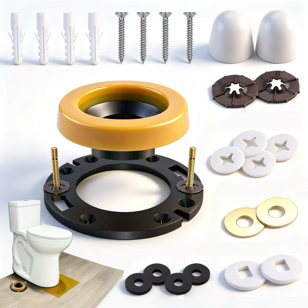 Toilet Flange Repair Kit with Wax Ring for Toilets Install or Leaking Toilet Wax Ring Replacement Kit Include Mounting Hardware Fits 3-inch or 4-inch Waste Lines