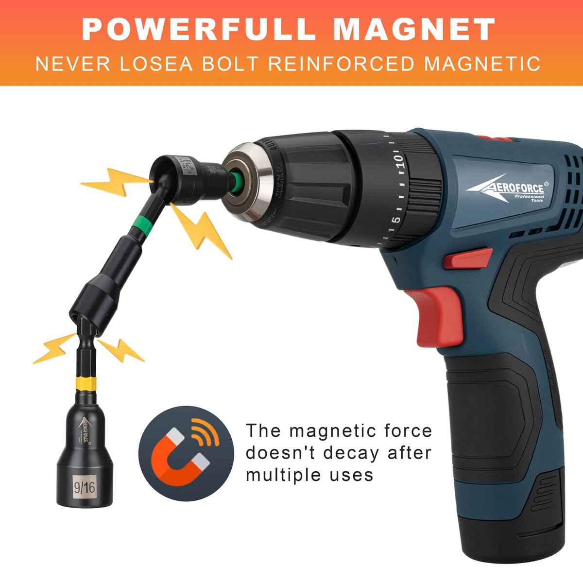 AEROFORCE 41 PCS Magnetic Nut Driver Set, Impact Drill Driver Bit 1/4" Hex Shank, SAE & Metric Cr-V Steel Power Nut Drivers with Quick-release Extensions, Impact Socket Adapters, Bit Holder