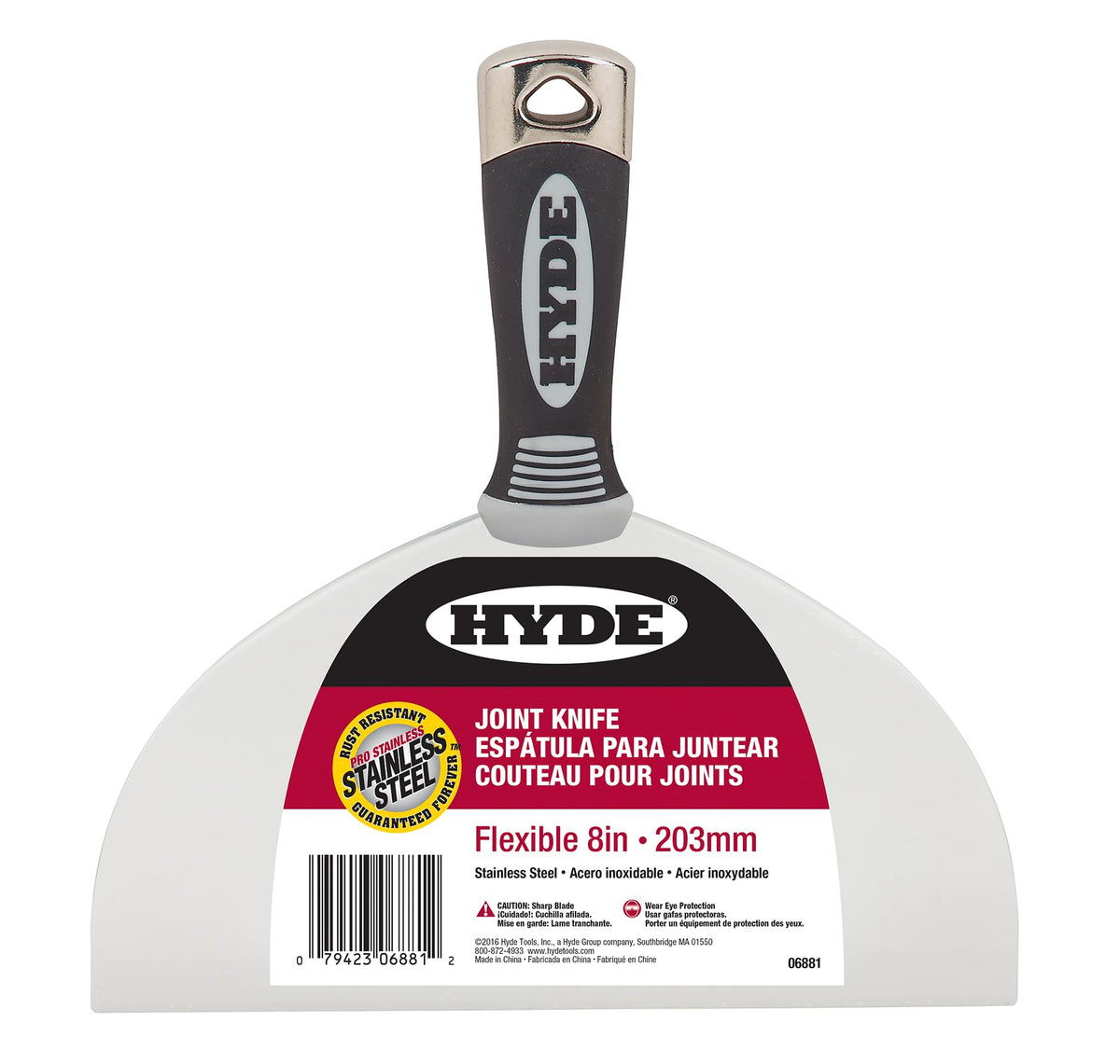 Hyde 4, 5, 6, and 8 Inch Pro Stainless, Flexible, One-Piece, Rust Resistant, Metal Joint Knife with Hammerhead End & Ergonomic Comfort Grip Handle, Versatile in Many Home Improvement Tasks, 06893