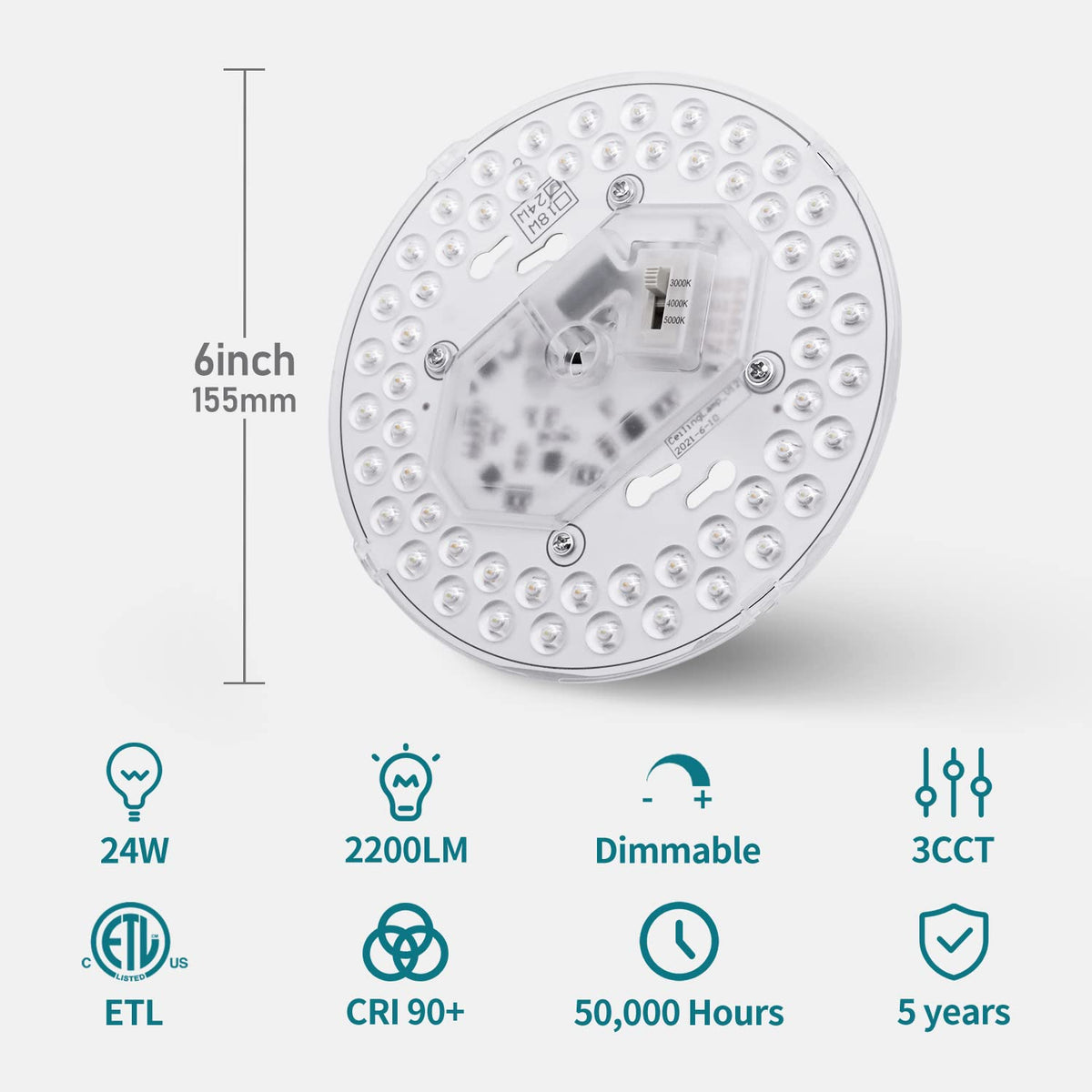2Pack LED Ceiling Fan Light Retrofit Kit, 6inch 24W 2200Lm, 3CCT Dimmable