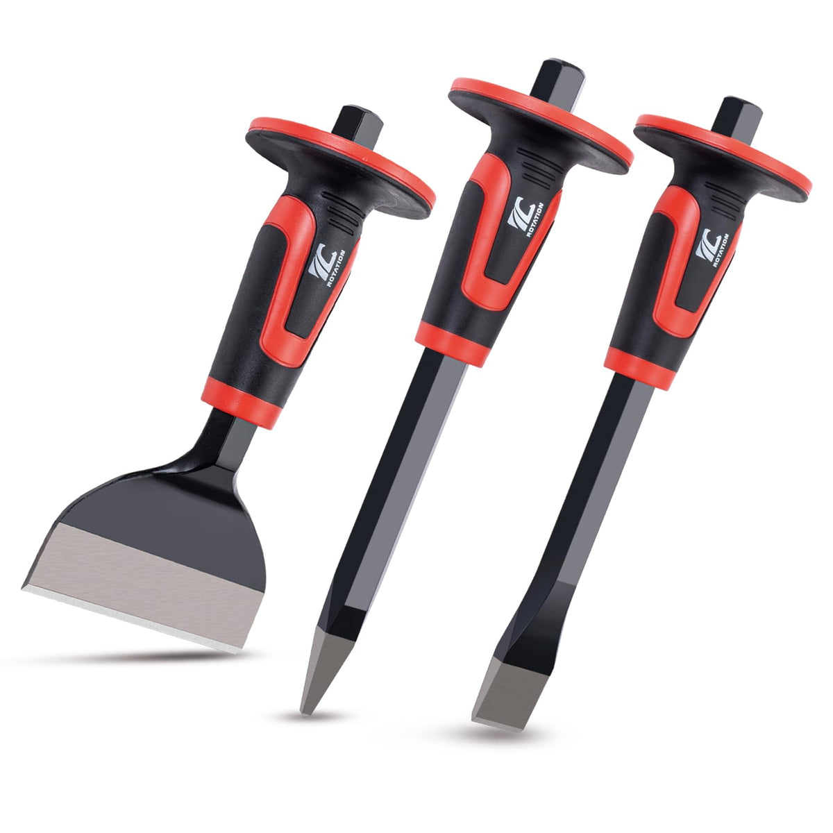 ROTATION 3PC Heavy Duty Masonry Chisel Set with Hand Guard