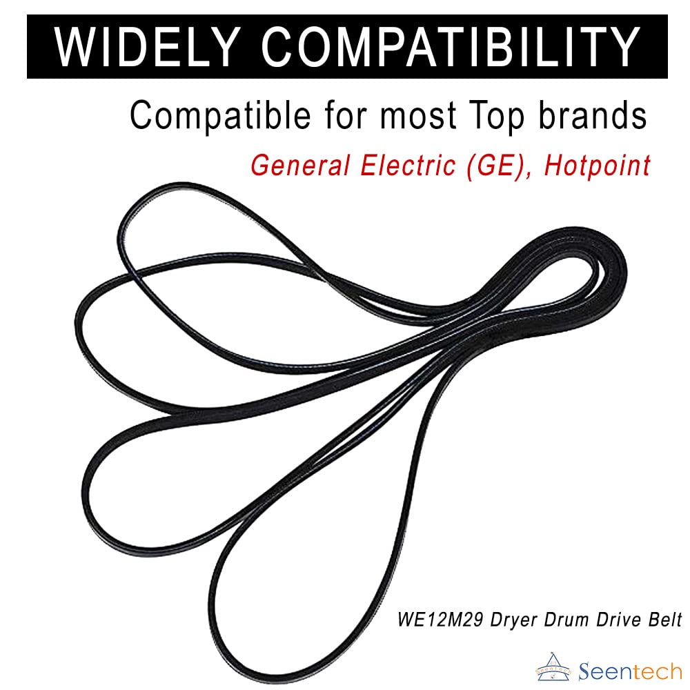 Seentech WE12M29 WE03X29897 Dryer Drum Belt for GE Hotpoint Frigidaire Dryer, 89.5 Inch 4 Rib Belt - Replaces WE12M22 WE12M33 137292700 134163500 AP4324040 PS1766009