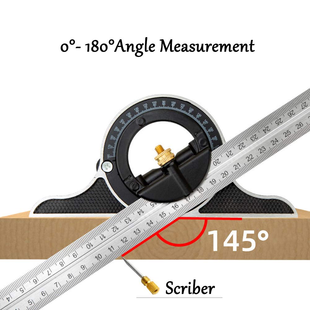 DUEBEL Combination Square - 12' Stainless Steel Multi-Function Carpentry Square with Right 90 Degree Angle Ruler