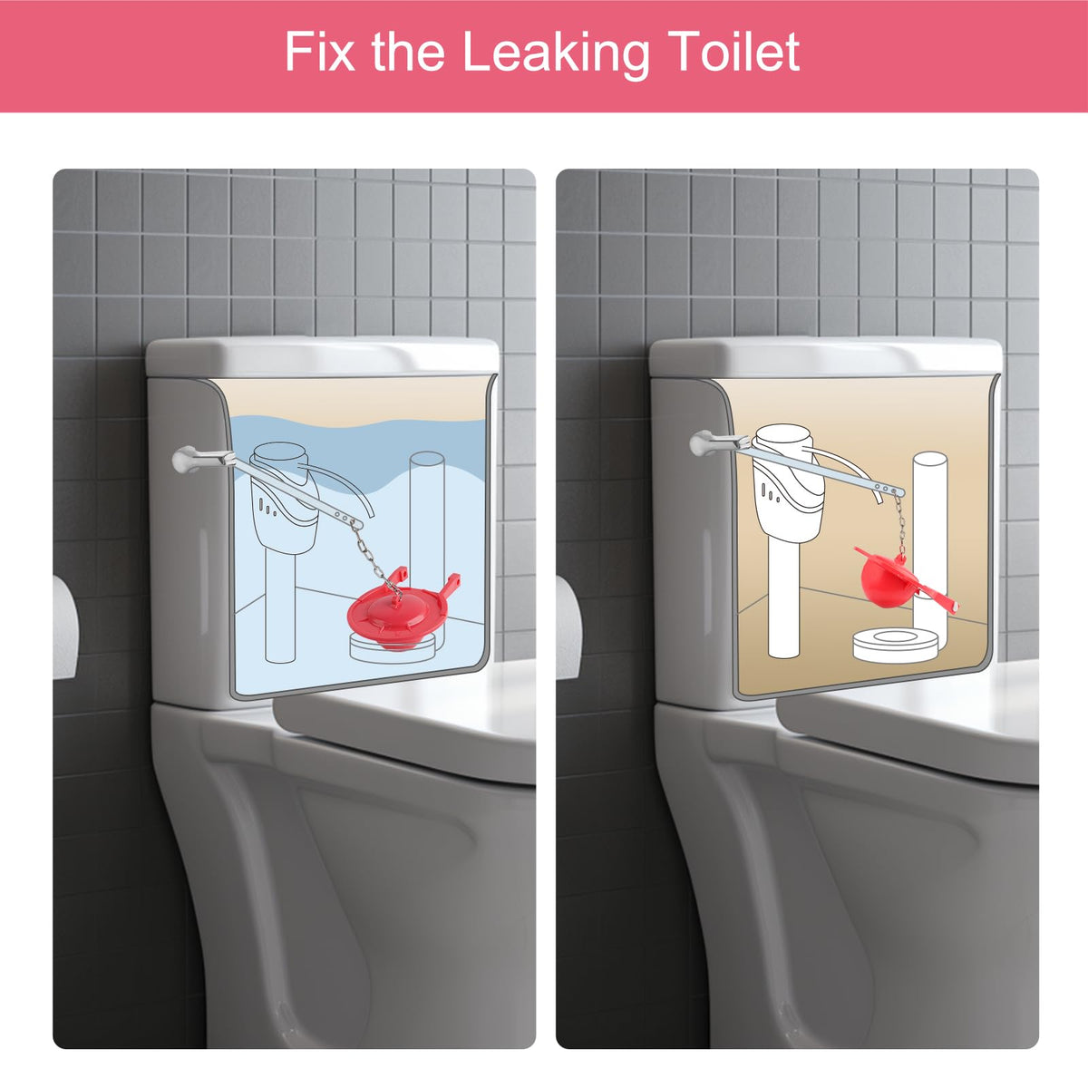 Hibbent 2 Pack 3-Inch Toilet Flappers, Compatible with TOTO, Red