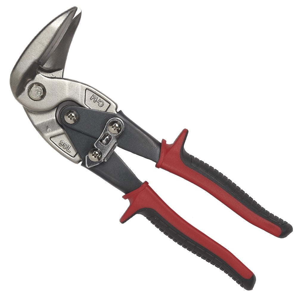 Malco AV8 Left Cutting Vertical Aviation Snips, 90-Degree Forged Steel Jaws for Overhead & Tight Spaces, Cuts 24-Gauge Steel & 28-Gauge Stainless, Red Non-Slip Cushion Grips
