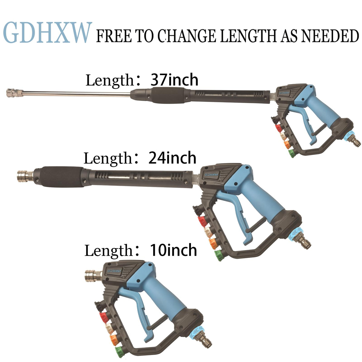 GDHXW Adjustable High Power Pressure Washer Gun with Swivel,with 2 Extension Wand 5 Nozzle10 O-Rings Thread Adapter 5000 PSI For Pressure Washer