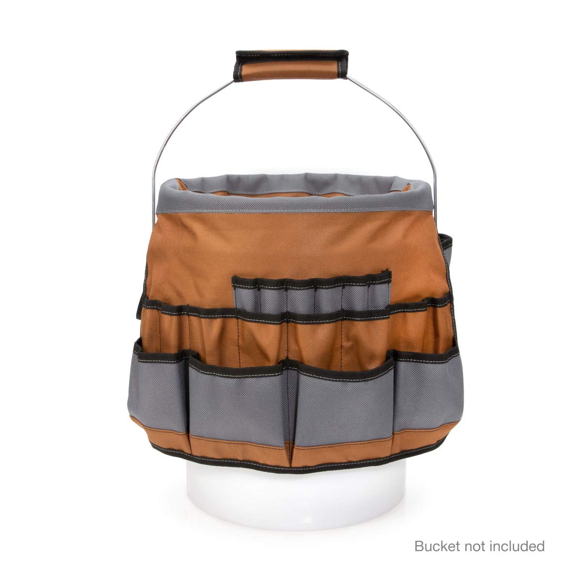 Dickies 35-Pocket 5-Gallon Bucket Organizer With Drill Holster, Padded Handle, and Tape Tether, for Contractors and Painters