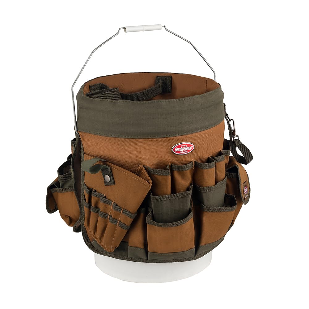 BucketBoss 10056 Bucket Boss 5 Gallon Bucket Canvas Tool Holder and Organizer with 56 Pockets for Bucket Organization in Brown and Green