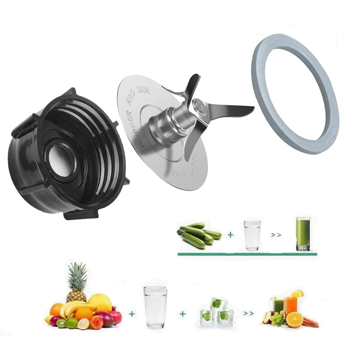 For Oster Blender Replacement Parts Blender Ice Blade with Jar Base Cap and Two Rubber O Ring Seal Gasket Accessory Refresh Kit，Compatible with Oster Blender