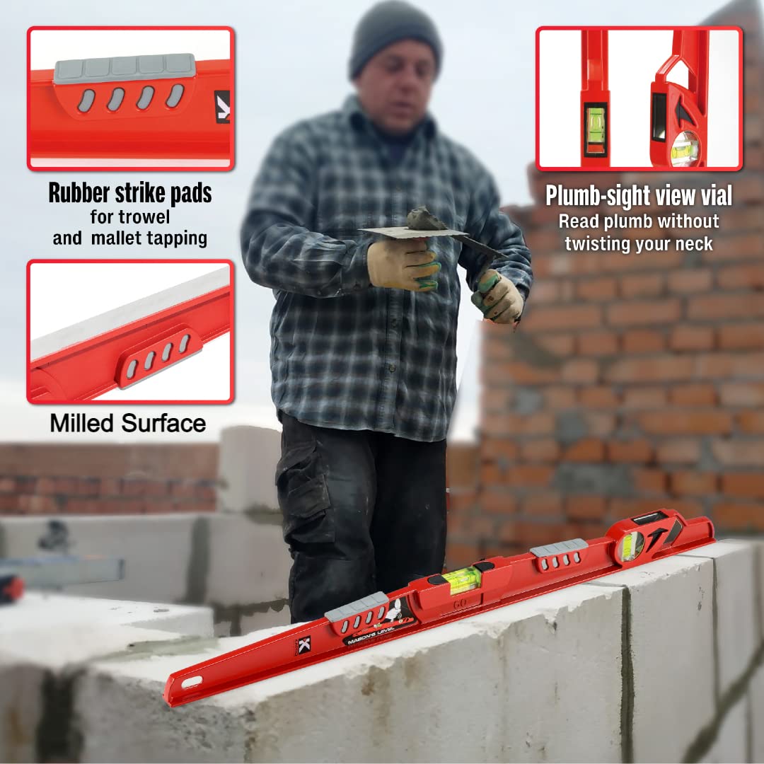 Kapro - 920 Shark Mason’s Level - With Plumb Site - For Masonry, Tilework & Construction - Features Strike Pads & VPA Certified Vials - Cast Aluminum - 32"