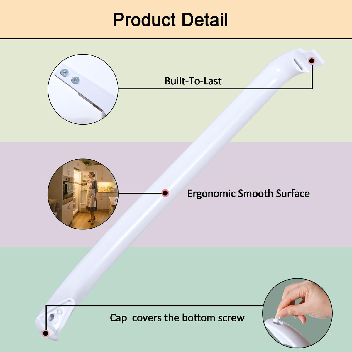 2 Pieces Upgrade WR12X22148 WR12X11011 Refrigerator Door Handle, Compatible with General Electric GE Refrigerator, Replacement Part for WR12X20141, Contains 1 Cap Covers the Bottom Screw (White)