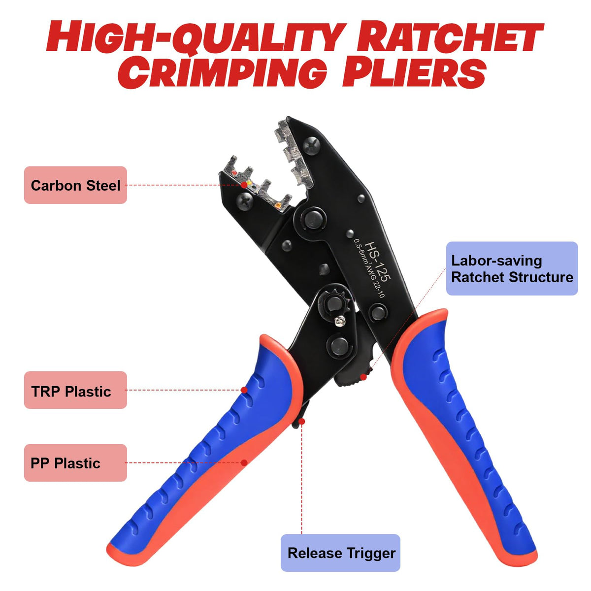 6Pcs Crimping Tool, Ratchet Wire Crimping Tool Set with Storage Box