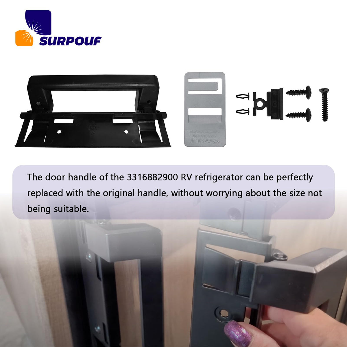 SURPOUF 3316882900 RV Refrigerator Door Handle Replacement Fits for Dometic DM2672 DM2682 DM2872 DM2882 Heavy Duty Black Plastic Handle for RV Camper Refrigerator (2-Pack)