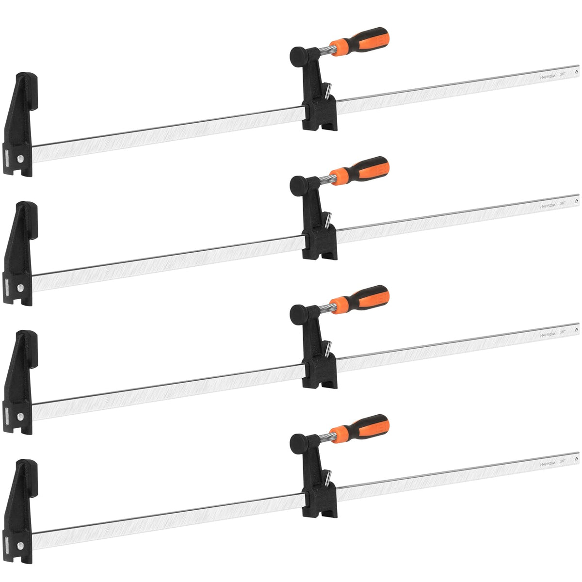 HANSOM 4-Pack 36 inch Bar Clamps,Long Wood Clamps Heavy Duty Force 600 Lbs Adjustable and Release Quickly,Woodworking Clamps Throat Depth 2.5 inch with Plastic Handle