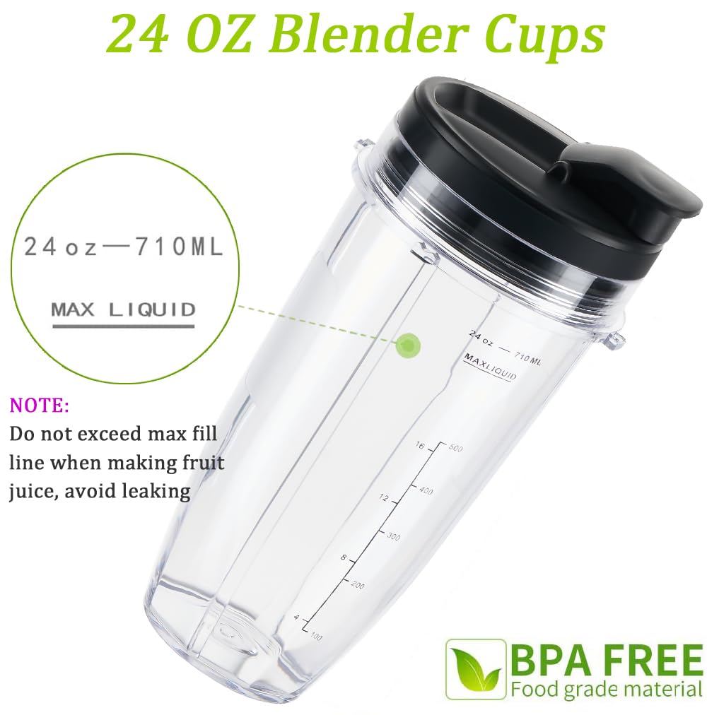 Replacement 24oz Blender Cup with Sip & Seal Lid For Nutri Ninja BL450 BL456 BL480 BL482 BL640 BL642 BL682 BN751 BN801 Foodi SS101 SS151 SS351 SS401 Ninja Blender Auto IQ Blade, 2-Pack …