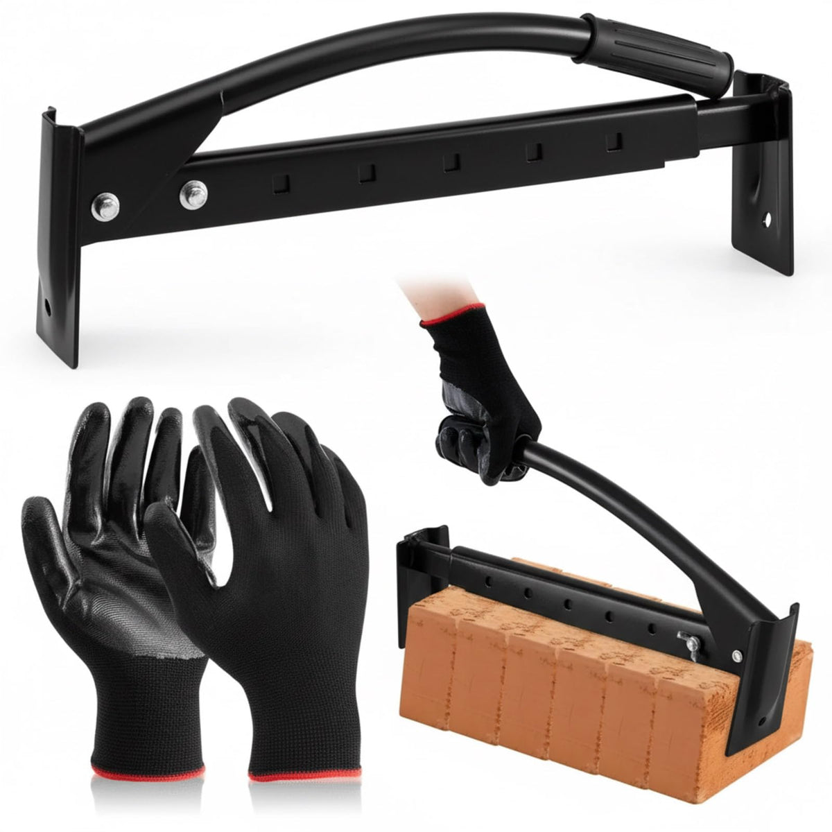 Lanties Adjustable Heavy Duty Brick Tongs Set Between Carry 6 to 10 Bricks Heavy Duty Block Tongs with Rubber Pad Handle and Gloves for Bricks Lifting Carrying