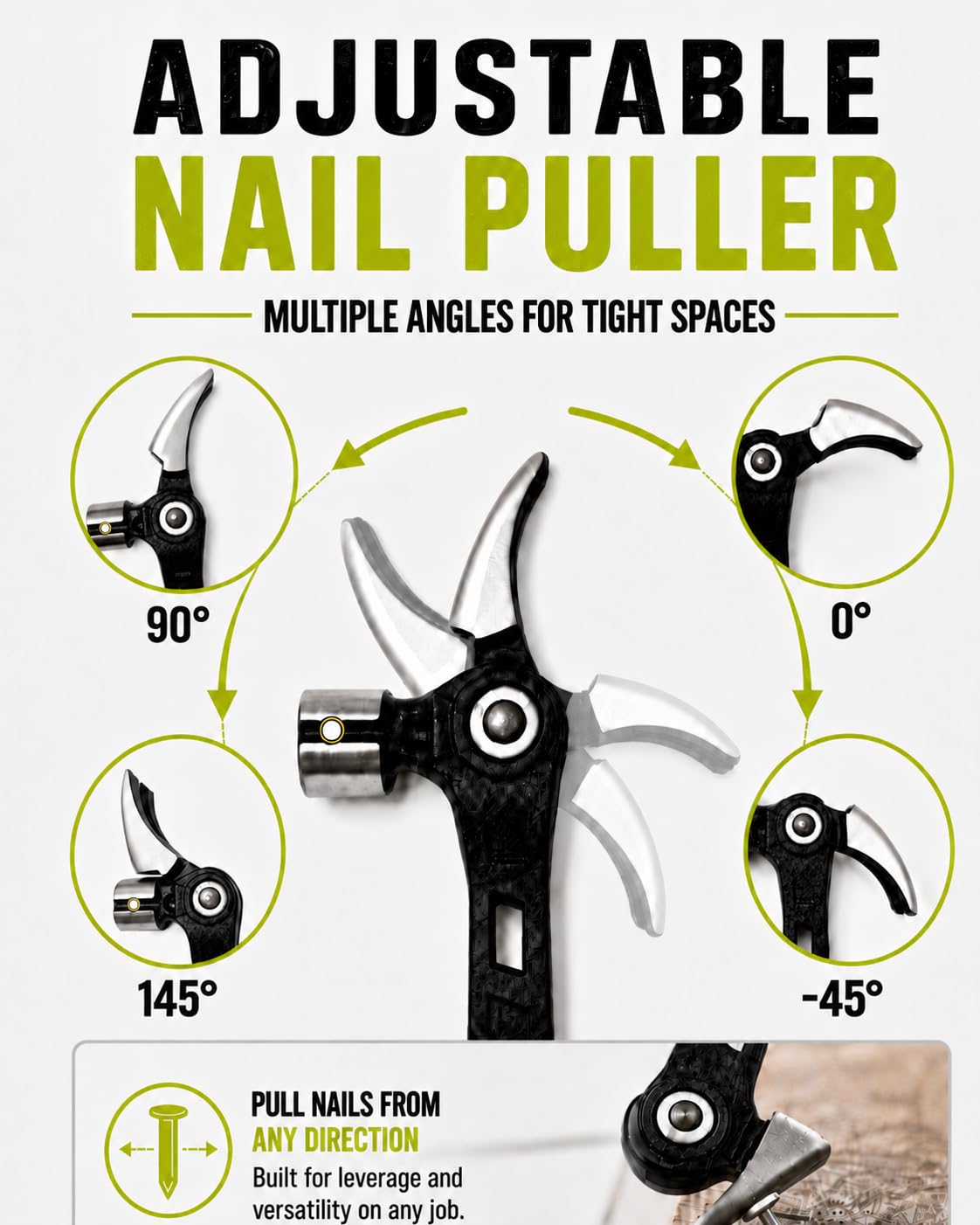 Adjustable Claw Hammer with 4-Position Nail Puller and Magnetic Starter