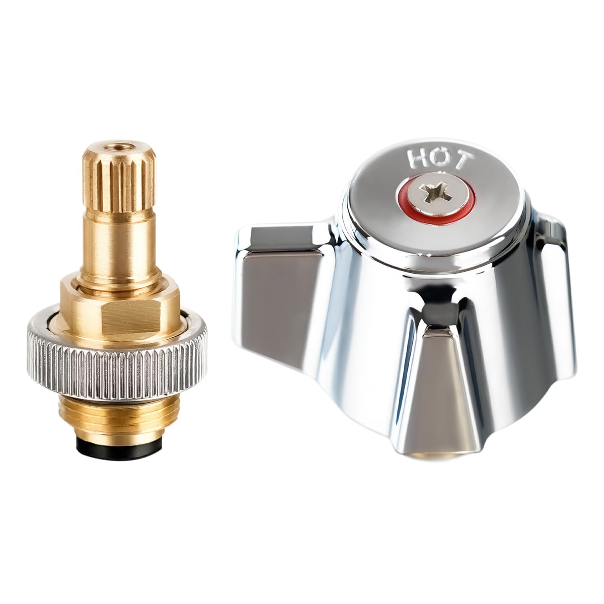 Phivan 4" Brass Faucet Handle Cartridge Replacement Stem Assembly Faucet Valves Hot and Cold Knob Handle Kit with Stem for Kitchen & Bathroom Knob Handles