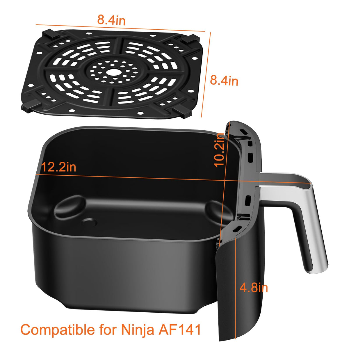 Air Fryer Basket and Crisper Tray for Ninja AF141,Air Fryer Replacement Parts for Ninja AF141,Non-Stick 5QT Replacement Basket