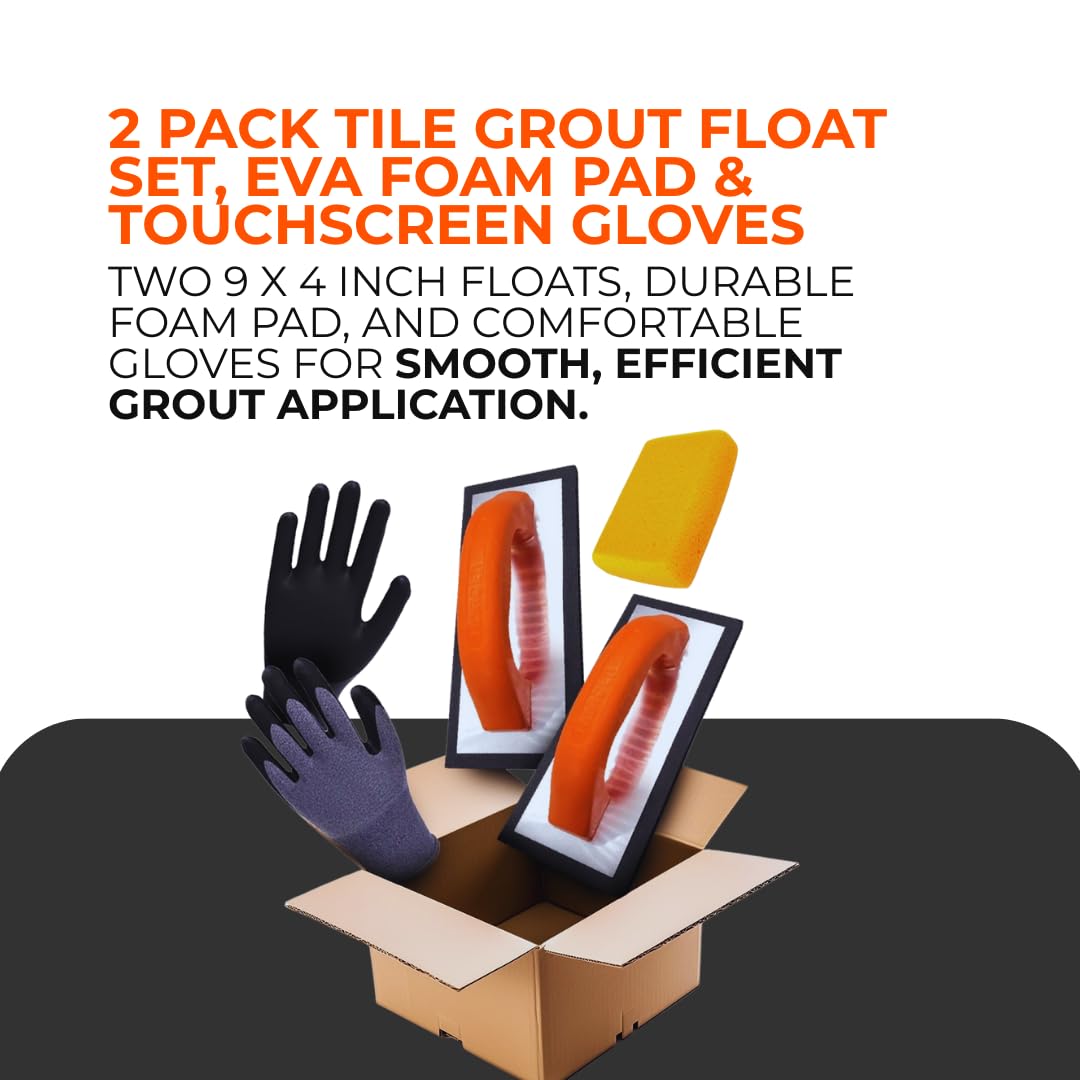 Tile Trowel Set – 2 Pack 9x4 Grout Float with EVA Rubber Foam Pad, Aluminum Back Plate, Masonry Trowel for Tile Installation, Grouting and Flooring