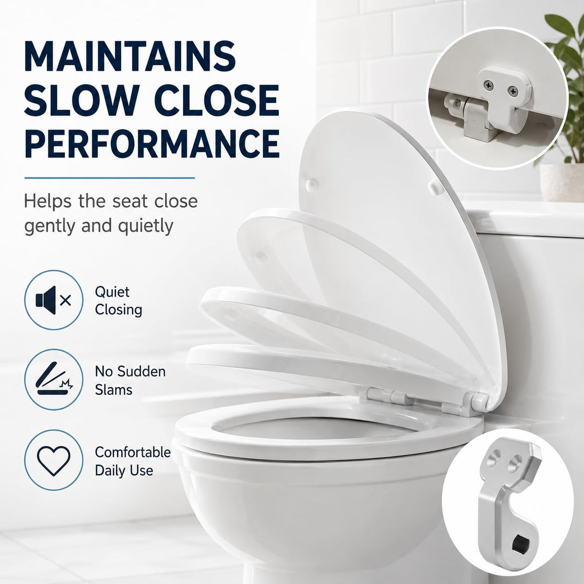 Aluminum Toilet Seat Hinges Replacement for Bemis Nextstep 2 Toilet Seat, Slow Close Hinge Bracket Silver（Left Side）