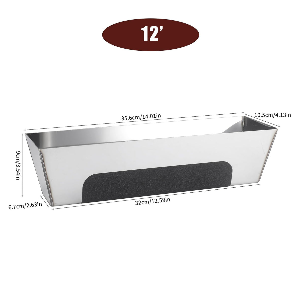 12" Stainless Steel Mud Pan,Anti-slip Base,Sheared Sides to Clean Knives, Hold Joint Compound, Drywall and Plaster