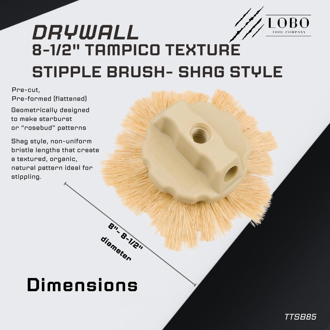 Lobo Tools 8-1/2" Tampico Shag Style Drywall Stipple Brush – Professional Ceiling Texture Brush for Consistent Stomp Patterns and Stipple Impressions