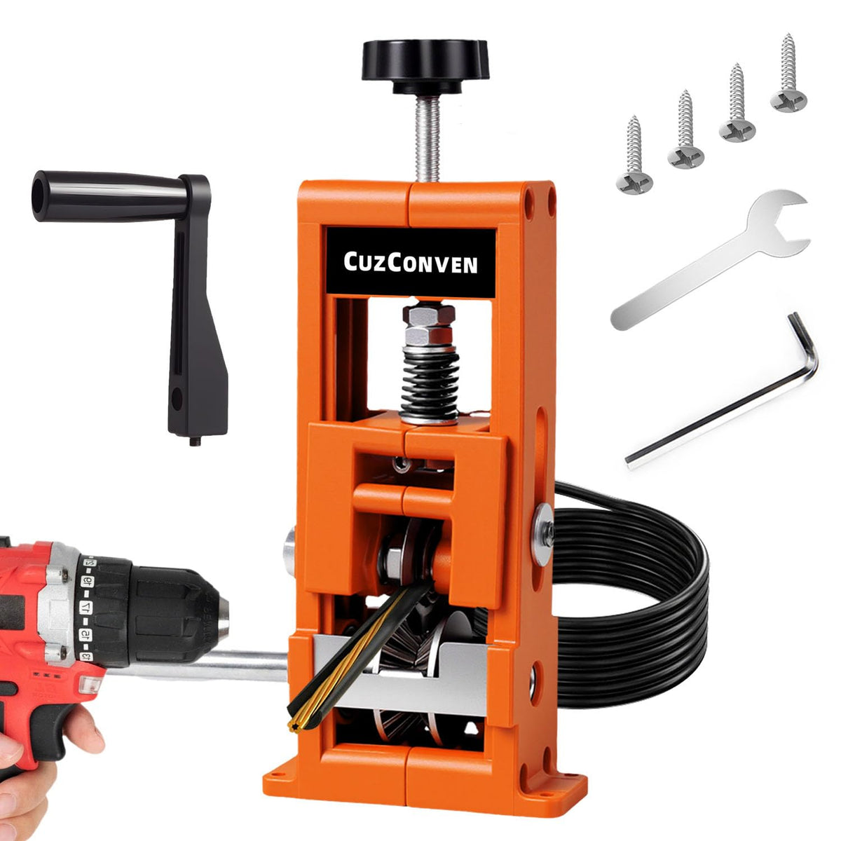CuzConven Wire Stripper Machine,0.04-1 Inch Scrapping Copper Wire Peeler Machine, Drill Powered/Hand Crank Dual-drive Wire Stripper Tool for Scrap Copper Recycling & DIY etc.