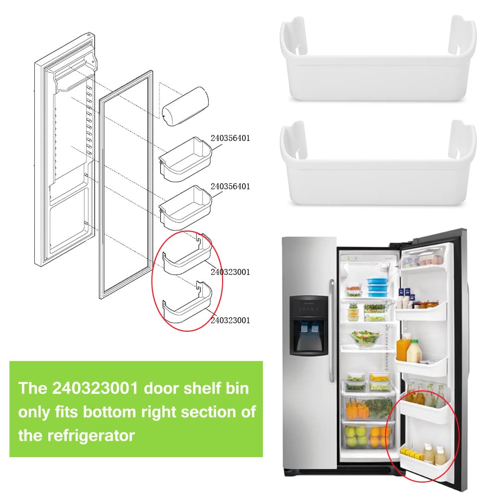 NFURUI 240323001 Refrigerator Door Shelf Bin Replacement, Compatible with Frigidaire FFHS2622MSJ FRS6LR5EB2 FGHS2644KF2 FRS6R4EW2 FFSS2614QS6A FRS6HR45KS0 FFHS2622MSYA Bottom Door Shelves, 2 Pack