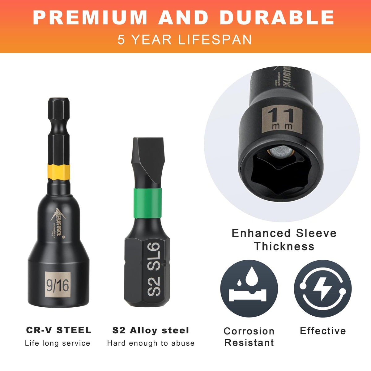 AEROFORCE 41 PCS Magnetic Nut Driver Set, Impact Drill Driver Bit 1/4" Hex Shank, SAE & Metric Cr-V Steel Power Nut Drivers with Quick-release Extensions, Impact Socket Adapters, Bit Holder