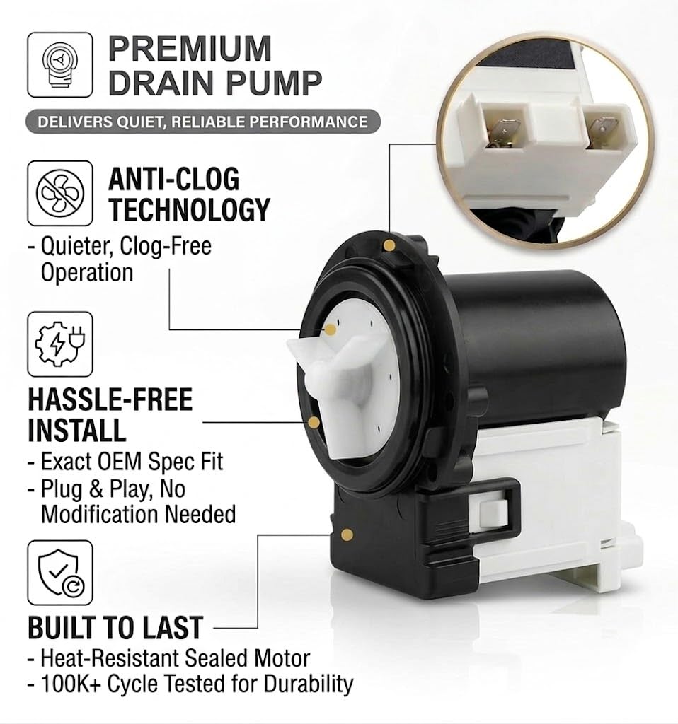 OEM Quality Washer Drain Pump For LG WM2487HWM,WM0642HW, WM3499HVA,WM8000HVA, WM3770HWA,WM3170CW