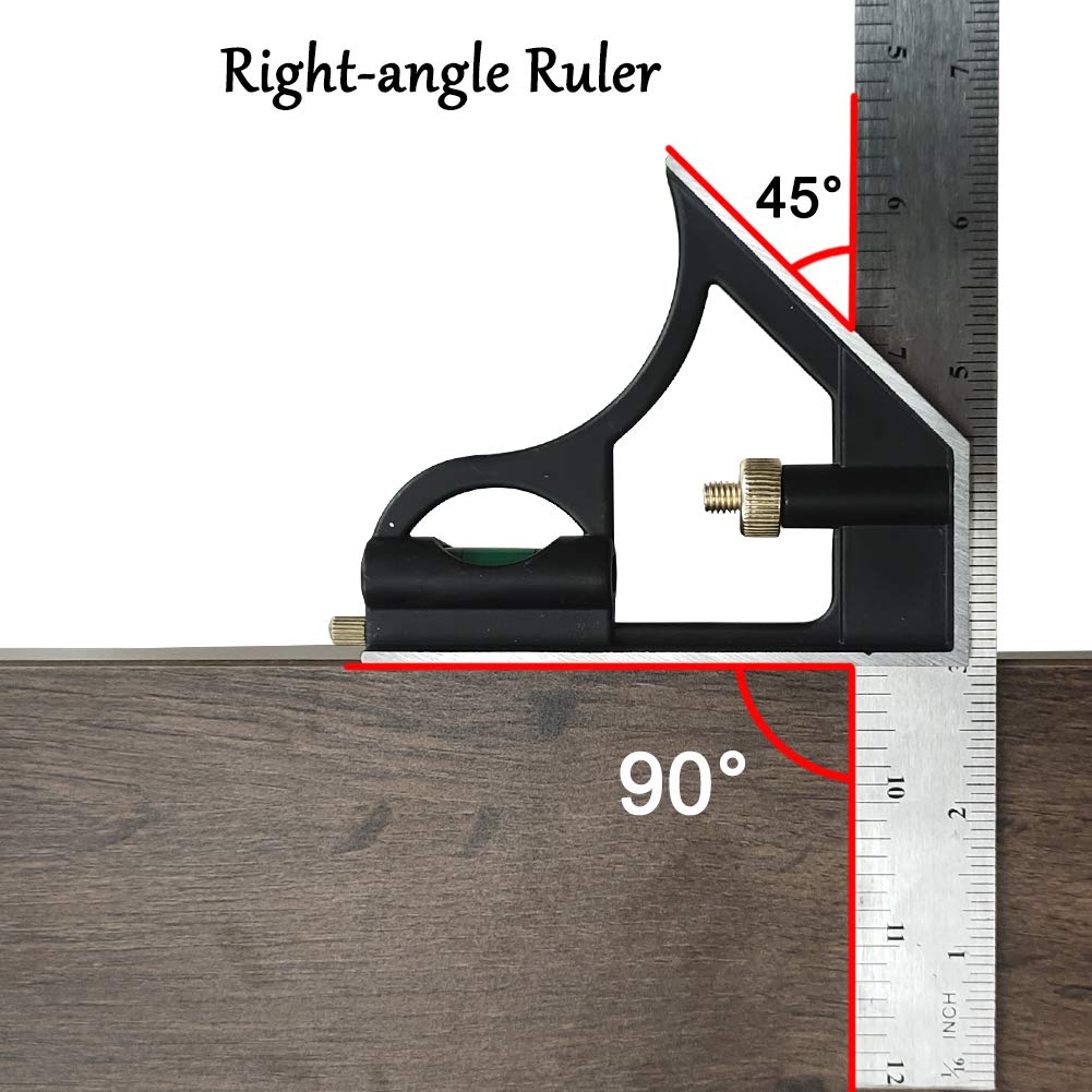 DUEBEL Combination Square - 12' Stainless Steel Multi-Function Carpentry Square with Right 90 Degree Angle Ruler