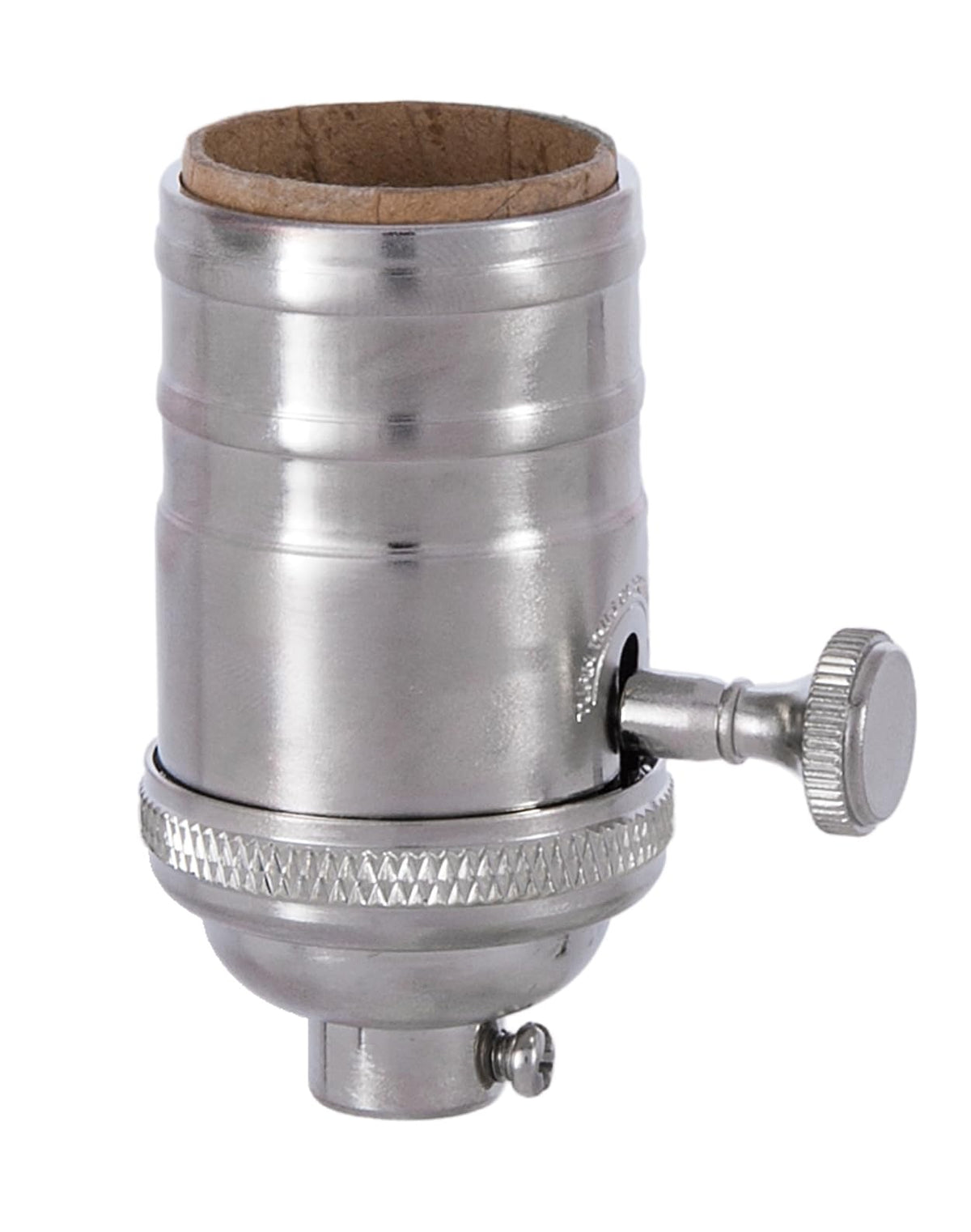 B&P Lamp® Heavy Turned Brass Socket with Brass Knob, Polished and Lacquered Finish, 3-Way Function, No Uno Thread