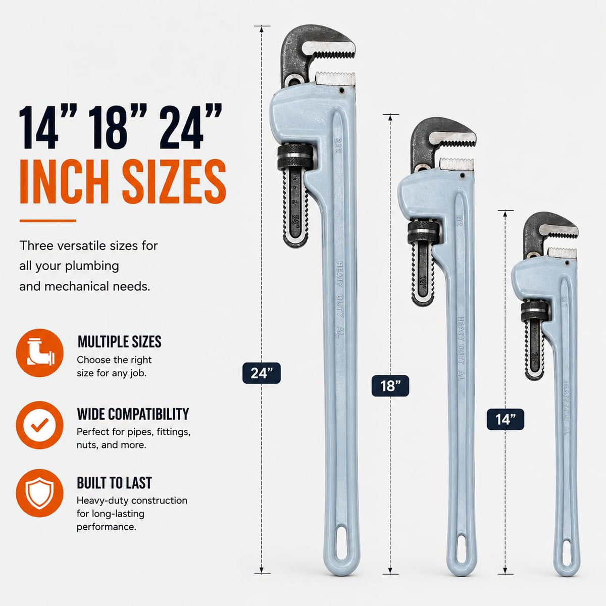 Stark USA 3PCS Aluminum Pipe Wrench Adjustable Jaw Plumbing Pipe Wrench (14" 18" 24" inch) Construction & Mechanics Wrench Set, 3-Pieces Set Straight Handle Plumbing Wrenches Adjustable