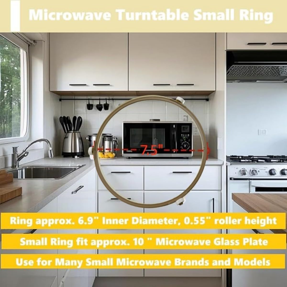 Small Microwave Turntable Support Guide Ring Compatible for GE, Emerson, Magic Chef, Hamilton Beach 252100500497, HB-P90D23, HB-P90D23A, HBP90D23, EM925AKS-P1, EM925AJW-P2, MW7302B, Y45 610