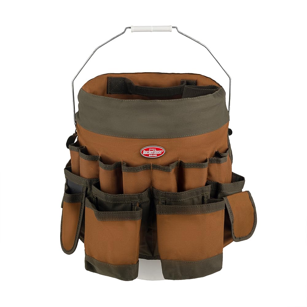 BucketBoss 10056 Bucket Boss 5 Gallon Bucket Canvas Tool Holder and Organizer with 56 Pockets for Bucket Organization in Brown and Green
