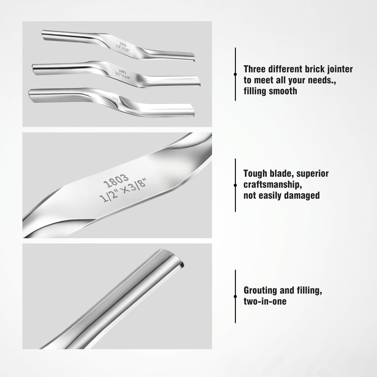 Otoolling 3pcs Tuck Pointing Tools, 1/2"X 3/8",1/2"X 5/8",3/4x7/8"