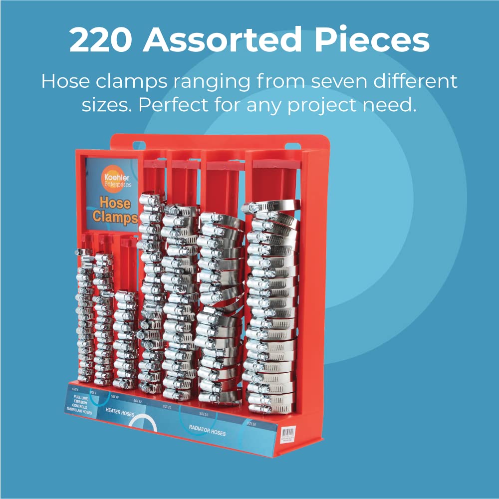 Koehler 220 Piece Hose Clamp Set in Mountable Rack, Red (KEDIS220)
