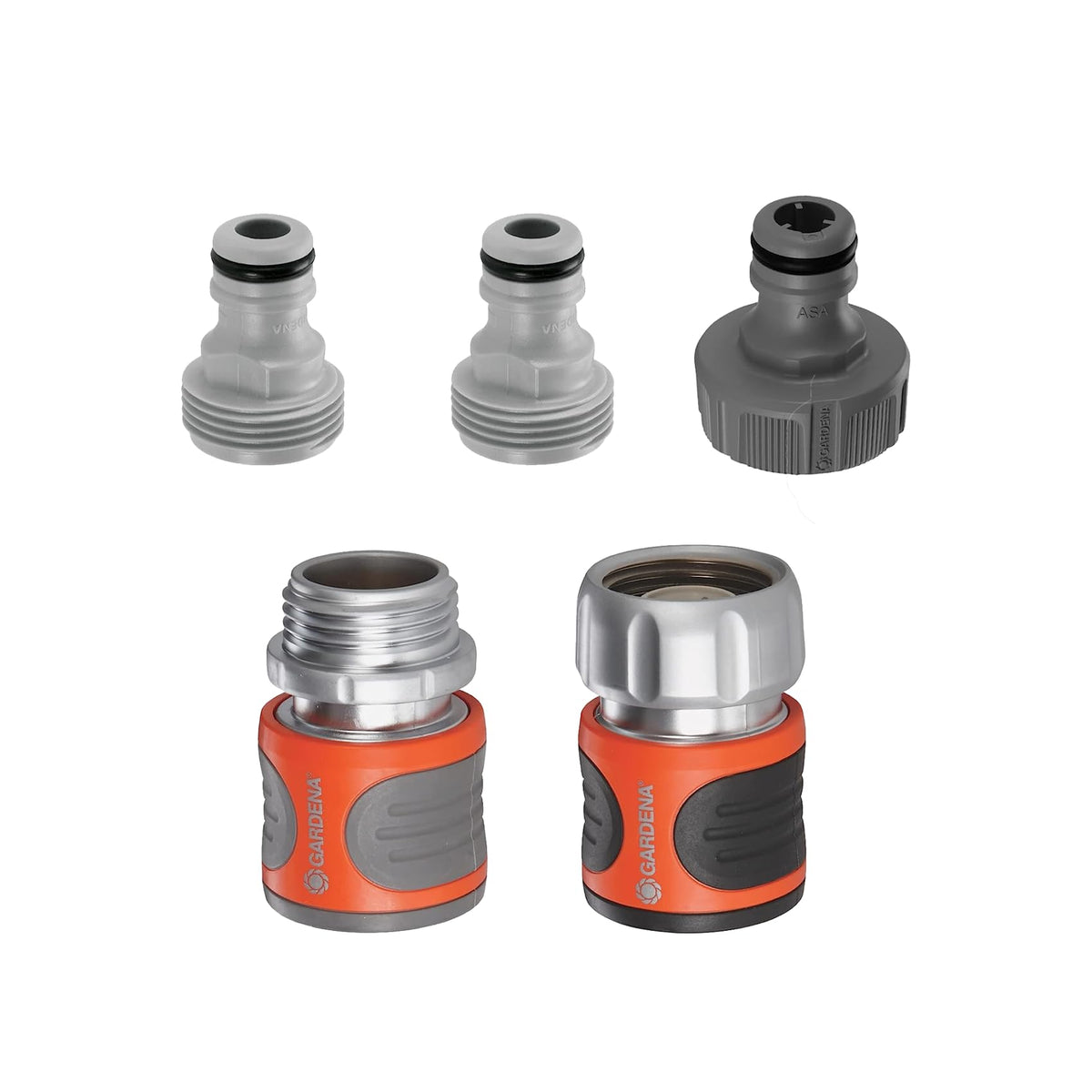 GARDENA (18271) 5-Piece Premium Metal Quick Connect Hose Fittings: Hose Quick Connect Kit for 5/8 Inch or 1/2 Inch Hose - Quickly Connect Garden Hoses, Sprinklers, Spray Nozzles, and Accessories.