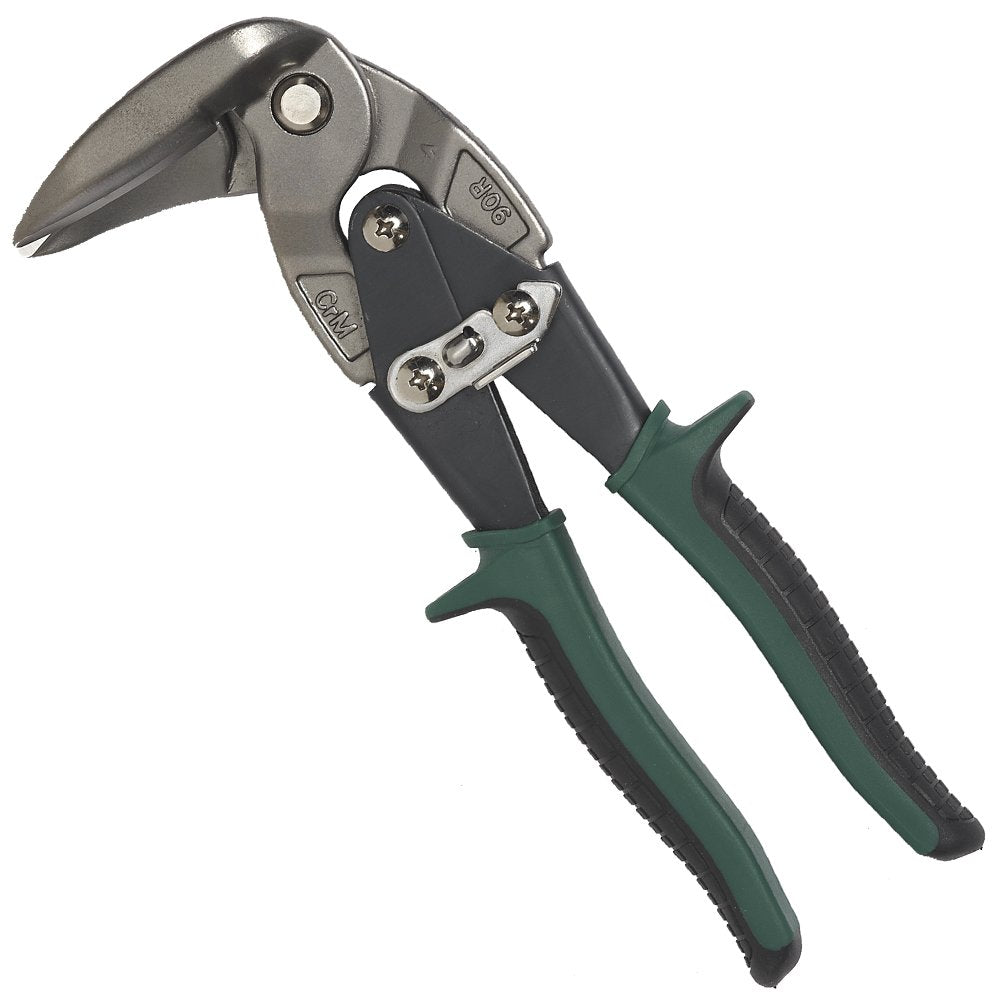 Malco AV9 Vertical Aviation Snip – RIGHT Cut - Green Grip, 90° Upright Jaws for Tight Spaces & Overhead, 24-Gauge Steel & 28-Gauge Stainless, Serrated Upper Jaw, Forged Steel, HVAC & Roofing